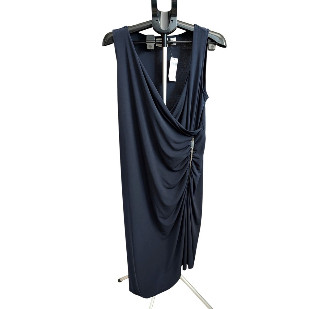 Chicos Knit Kit Zip Dress XL/3  Sleeveless  Ruched Asymmetric Travel Chic NWT